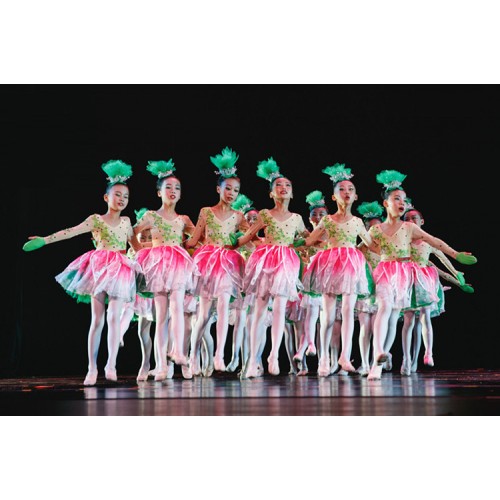 Kids jazz singers  chorus petals modern dance stage performance dresses party group school competition dancing costumes